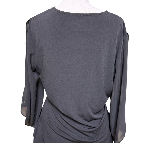 Carmen Marc Valvo Beaded Black Blouse – Draped V-Neck Ruched Top size L - Picture 4 of 5